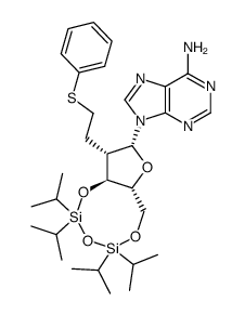 3',5'-O-(tetraisopropyldisiloxane-1,3-diyl)-2'-deoxy-2'(S)-(2-phenylthioethyl)adenosine Structure