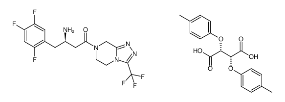 7-(1-oxo-3((R)-amino)-4-(2,4,5-trifluorophenyl)butyl)-3-(trifluoromethyl)-5,6,7,8-tetrahydro-1,2,4-triazolo[4,3-a]pyrazine di-p-tolyl-L-tartarate Structure