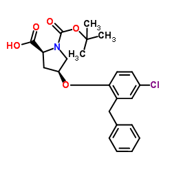 (4S)-4-(2-Benzyl-4-chlorophenoxy)-1-{[(2-methyl-2-propanyl)oxy]carbonyl}-L-proline Structure