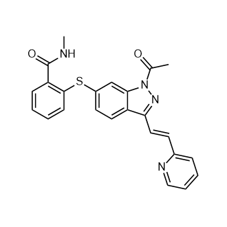 (E)-2-((1-乙酰基-3-(2-(吡啶-2-基)乙烯基)-1H-吲唑-6-基)硫代)-N-甲基苯甲酰胺(阿西替尼杂质)结构式