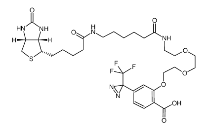 2-[2-[2-[2-[6-(Biotinylaminohexanoyl]aminoethoxy]ethoxy]ethoxy]-4-[3-(trifluoromethyl)-3H-diazirin-3-yl]benzoic Acid Structure