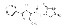 3-(3-methyl-5-oxo-1-phenyl-4H-pyrazole-4-carbothioyl)sulfanylpyrrolidine-2,5-dione Structure