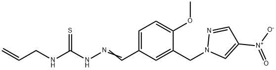 1-[(E)-[4-methoxy-3-[(4-nitropyrazol-1-yl)methyl]phenyl]methylideneamino]-3-prop-2-enylthiourea Structure
