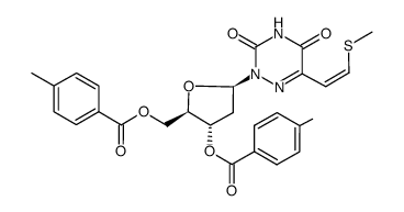 (Z)-5-<2-(methylthio)vinyl>-1-(2'-deoxy-3',5'-di-O-p-tiluoyl-β-D-erythro-pentofuranosyl)-6-azauracil结构式