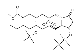 methyl 7-((1S,2S,3S)-3-((tert-butyldimethylsilyl)oxy)-2-((E)-4-methyl-4-((trimethylsilyl)oxy)oct-1-en-1-yl)-5-oxocyclopentyl)-6-nitroheptanoate结构式