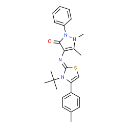 (Z)-4-((3-(tert-butyl)-4-(p-tolyl)thiazol-2(3H)-ylidene)amino)-1,5-dimethyl-2-phenyl-1,2-dihydro-3H-pyrazol-3-one Structure