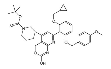 2-Methyl-2-propanyl (3R)-3-(7-{2-(cyclopropylmethoxy)-6-[(4-metho xybenzyl)oxy]phenyl}-2-oxo-1,4-dihydro-2H-pyrido[2,3-d][1,3]oxazi n-5-yl)-1-piperidinecarboxylate结构式