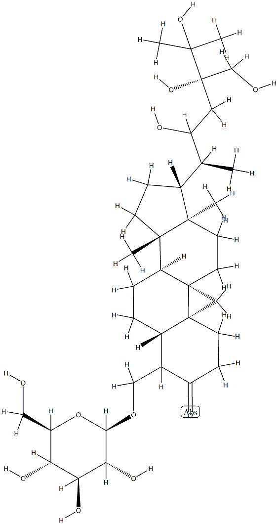 4-[(β-D-Glucopyranosyloxy)methyl]-22,24,25,28-tetrahydroxy-14-methyl-9β,19-cyclo-5α-ergostan-3-one结构式