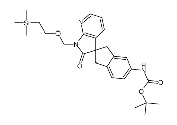 2-Methyl-2-propanyl [(2R)-2'-oxo-1'-{[2-(trimethylsilyl)ethoxy]me thyl}-1,1',2',3-tetrahydrospiro[indene-2,3'-pyrrolo[2,3-b]pyridin ]-5-yl]carbamate结构式