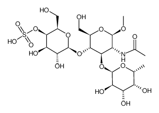 甲基 O-6-脱氧-α-L-吡喃半乳糖基-(1→3)-O-[4-O-磺基-β-D-吡喃半乳糖基-(1→4)]-2-(乙酰氨基)-2-脱氧-β-D-吡喃葡萄糖苷结构式