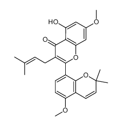 5-hydroxy-7,5'-dimethoxy-2',2'-dimethyl-3-(3-methyl-but-2-enyl)-2'H-[2,8']bichromenyl-4-one结构式