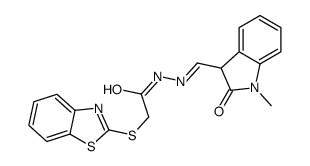 2-(1,3-benzothiazol-2-ylsulfanyl)-N-[(E)-(1-methyl-2-oxo-3H-indol-3-yl)methylideneamino]acetamide结构式