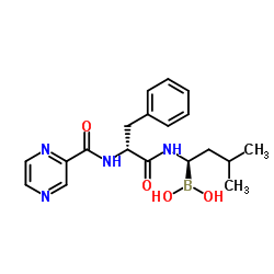((R)-3-Methyl-1-((R)-3-phenyl-2-(pyrazine-2-carboxamido)propanamido)butyl)boronic acid structure