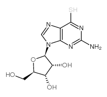 2-氨基-9-((2R,3R,4S,5R)-3,4-二羟基-5-(羟甲基)四氢呋喃-2-基)-3,9-二氢-6H-嘌呤-6-硫酮水合物结构式