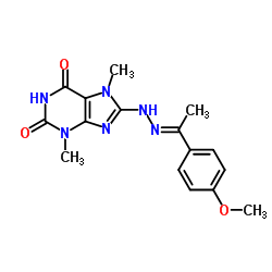 8-{(2E)-2-[1-(4-Methoxyphenyl)ethylidene]hydrazino}-3,7-dimethyl-3,7-dihydro-1H-purine-2,6-dione结构式