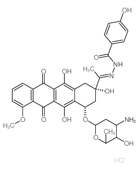 N-[1-[4-(4-amino-5-hydroxy-6-methyl-oxan-2-yl)oxy-2,5,12-trihydroxy-7-methoxy-6,11-dioxo-3,4-dihydro-1H-tetracen-2-yl]ethylideneamino]-4-hydroxy-benzamide结构式