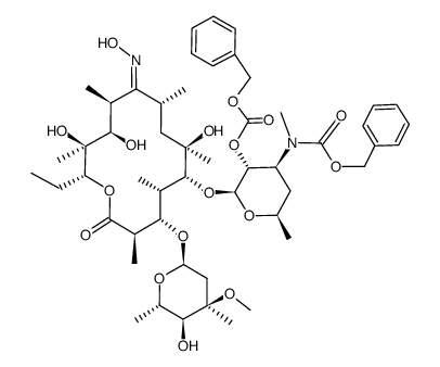 2'-O,3'-N-bis(benzyloxycarbonyl)-N-demethylerythromycin A 9-oxime结构式