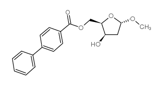 甲基2-脱氧-5-O-(4-苯基苯甲酰基)-Alpha-D-苏型-呋喃戊糖苷结构式