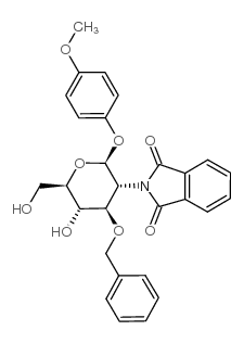 4-甲氧苯基-3-O-苄基-2-脱氧-2-苯二甲酰亚氨基-β-D-吡喃葡萄糖苷结构式