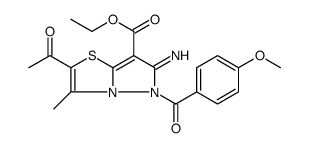 Pyrazolo[5,1-b]thiazole-7-carboxylic acid, 2-acetyl-5,6-dihydro-6-imino-5-(4-methoxybenzoyl)-3-methyl-, ethyl ester Structure