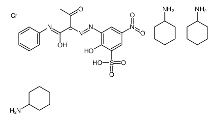 [3-[[1-[anilinocarbonyl]-2-oxopropyl]azo]-2-hydroxy-5-nitrobenzene-1-sulphonato(3-)]tris(cyclohexylamine)chromium Structure