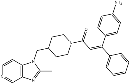 (Z)-3-(4-氨基苯基)-1-(4-((2-甲基-1H-咪唑并[4,5-C]吡啶-1-基)甲基)哌啶-1-基)-3-苯基丙-2-烯-1-酮结构式