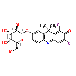 DDAO galactoside [9H-(1,3-Dichloro-9, 9-dimethylacridin-2-one-7-yl) β-D-galactopyranoside] structure