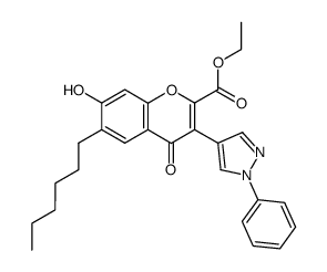 6-hexyl-7-hydroxy-4-oxo-3-(1-phenyl-1H-pyrazol-4-yl)-4H-chromene-2-carboxylic acid ethyl ester Structure