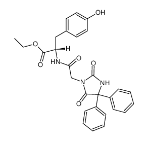 N-[(2,5-dioxo-4,4-diphenyl-imidazolidin-1-yl)-acetyl]-L-tyrosin-ethyl ester结构式