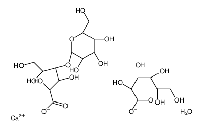 calcium,(2R,3S,4R,5R)-2,3,4,5,6-pentahydroxyhexanoate,(2R,3R,4R,5R)-2,3,5,6-tetrahydroxy-4-[(2S,3R,4S,5R,6R)-3,4,5-trihydroxy-6-(hydroxymethyl)oxan-2-yl]oxyhexanoate,hydrate结构式