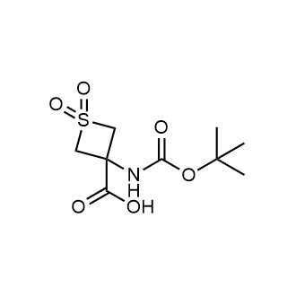 3-((叔丁氧羰基)氨基)硫杂环丁烷-3-羧酸1,1-二氧化物结构式