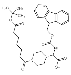 Fmoc-2-[[(6-叔丁氧基-羰基)己酰基]哌嗪-4-基]-甘氨酸结构式