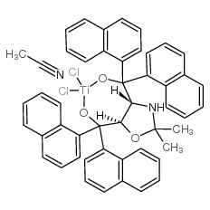 (4R,5R)-(-)-2,2-二甲基-α,α,α'',α''-四(1-萘基)-1,3-二氧戊环-4,5-二甲醇合钛(IV)二氯化物乙腈加合物结构式