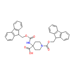 1-[(9H-芴-9-基甲氧基)羰基]-4-{[(9H-芴-9-基甲氧基)羰基]氨基}-4-哌啶羧酸结构式