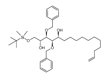(2R,3R,4R,5S)-1-[(1,1-dimethylethyl)(dimethyl)silyloxy]-3,4-bis(phenylmethyloxy)hexadec-15-ene-2,5-diol结构式