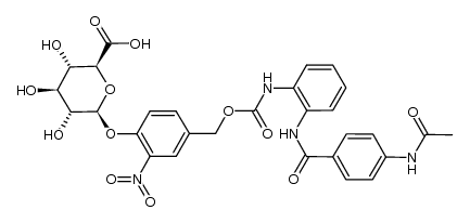 6-{4-[(2-(4-acetylamino-benzoylamino)-phenylcarbamoyl)oxymethyl]-2-nitro-phenoxy}-tetrahydro-2H-pyran-2-carboxylic acid结构式