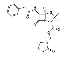 (2-oxopyrrolidin-1-yl)methyl (2S,5R,6R)-3,3-dimethyl-7-oxo-6-(2-phenylacetamido)-4-thia-1-azabicyclo[3.2.0]heptane-2-carboxylate Structure