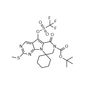 2'-(甲硫基)-6'-氧代-5'-(((三氟甲基)磺酰基)氧基)-6'H-螺[环己烷-1,9'-吡嗪[1',2':1],5]吡咯并[2,3-d]嘧啶]-7'(8'H)-羧酸盐结构式