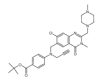 tert-butyl 4-[N-[7-chloro-3-methyl-2-(4-methylpiperazin-1-ylmethyl)-4-oxo-3,4-dihydroquinazolin-6-ylmethyl]-N-(prop-2-ynyl)amino]benzoate结构式