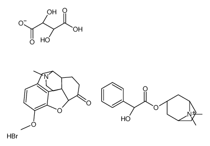 (4R,4aR,7aR,12bS)-9-methoxy-3-methyl-1,2,4,4a,5,6,7a,13-octahydro-4,12-methanobenzofuro[3,2-e]isoquinoline-7-one,(2R,3R)-2,3-dihydroxybutanedioic acid,[(5S)-8,8-dimethyl-8-azoniabicyclo[3.2.1]octan-3-yl] 2-hydroxy-2-phenylacetate,bromide Structure