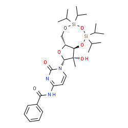 N-(1-((6aR,8R,9S,9aR)-9-羟基-2,2,4,4-四异丙基-9-甲基四氢-6H-呋喃[3,2-f][1,3,5,2,4]三氧二硅内酯-8-基)-2-氧代-1,2-二氢嘧啶-4-基)苯甲酰胺结构式