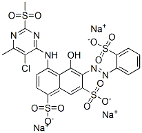 4-[[5-chloro-2-mesyl-6-methyl-4-pyrimidinyl]amino]-5-hydroxy-6-[(o-sulphophenyl)azo]naphthalene-1,7-disulphonic acid, sodium salt Structure