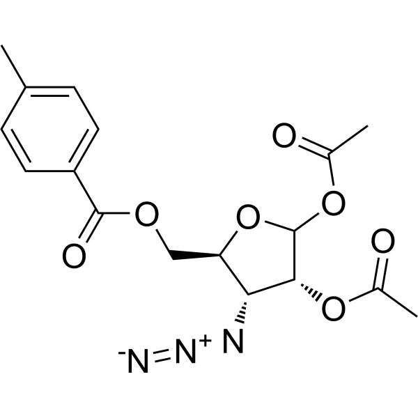 1,2-二-o-乙酰基-3-叠氮基-3-脱氧-5-o-甲苯酰-d-呋喃核糖结构式