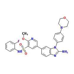 5-(2-氨基-1-(4-吗啉苯基)-1H-苯并咪唑-6-基)-N-(2-氟 苯基)-2-甲氧基吡啶-3-磺酰胺结构式