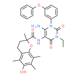2H-1-Benzopyran-2-carboxamide,N-[6-amino-3-ethyl-1,2,3,4-tetrahydro-2,4-dioxo-1-(3-phenoxyphenyl)-5-pyrimidinyl]-3,4-dihydro-6-hydroxy-2,5,7,8-结构式