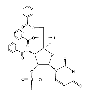 1-(3,5,6-tri-O-benzoyl-2-O-methanesulfonyl-β-D-glucofuranosyl)thymine结构式