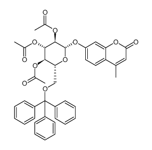 2H-1-Benzopyran-2-one, 4-methyl-7-[[2,3,4-tri-O-acetyl-6-O-(triphenylmethyl)-β-D-glucopyranosyl]oxy]结构式