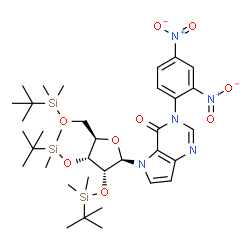 5-((2R,3R,4R,5R)-3,4-bis((tert-butyldimethylsilyl)oxy)-5-(((tert-butyldimethylsilyl)oxy)methyl)tetrahydrofuran-2-yl)-3-(2,4-dinitrophenyl)-3,5-dihydro-4H-pyrrolo[3,2-d]pyrimidin-4-one Structure
