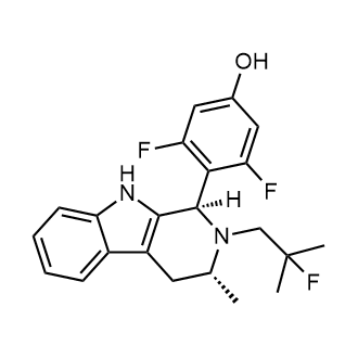 3,5-二氟-4-((1R,3R)-2-(2-氟-2-甲基丙基)-3-甲基-2,3,4,9-四氢-1H-吡啶[3,4-b]吲哚-1-基)苯酚结构式