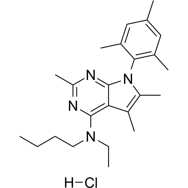 N-丁基-N-乙基-2,5,6-三甲基-7-(2,4,6-三甲基苯基)-7H-吡咯并[2,3-d]嘧啶基-4-胺盐酸盐结构式